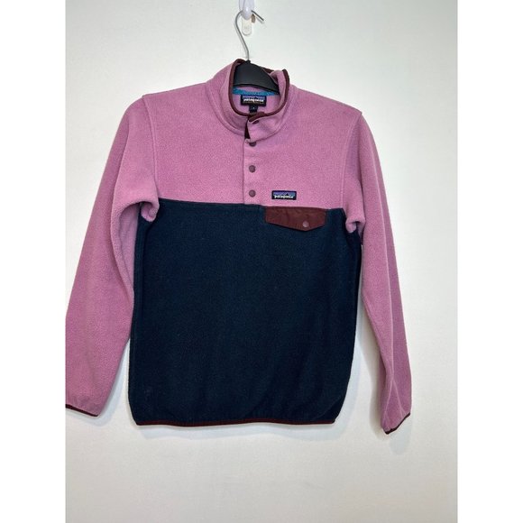 Patagonia Synchilla Womans snap t pullover sweater purple/pink and navy size s - Picture 3 of 8